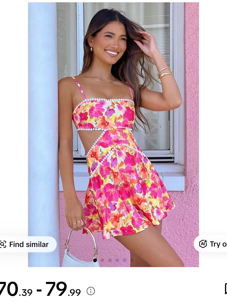 Tiktok Viral Floral Pink & Yellow Cutout Sundress